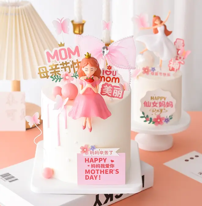 1 pcs lady holding flowers cake toy topper