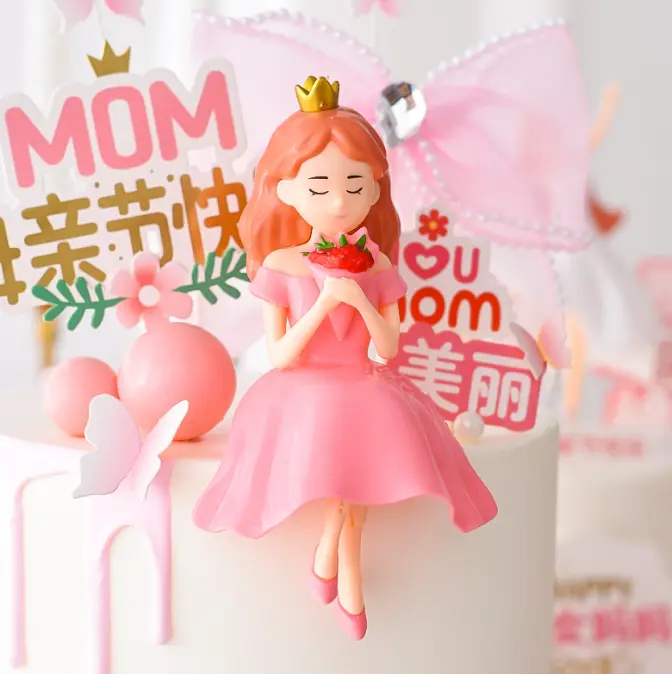 1 pcs lady holding flowers cake toy topper