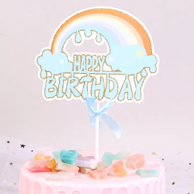 1 pcs Happy birthday rainbow theme cake topper