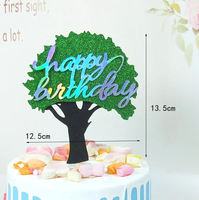 1 pcs happy birthday tree jungle animal theme cake topper