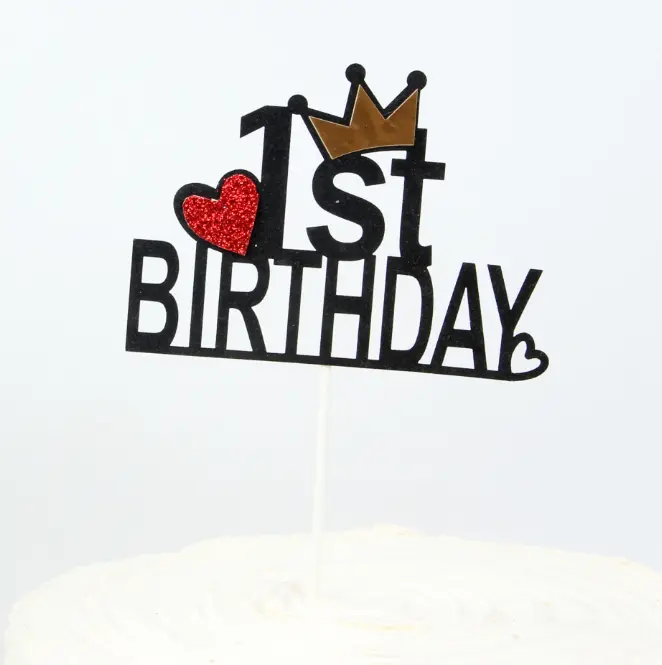 2 pcs golden and black 1st Birthday cake topper