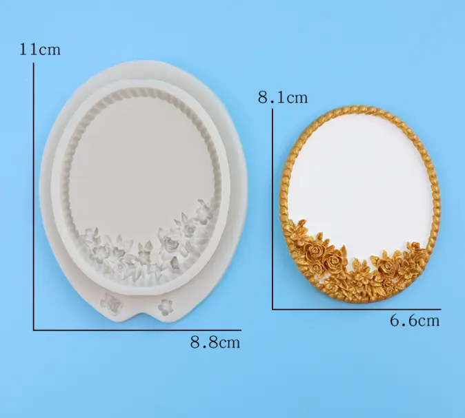 Oval frame with floral decoration silicone mould