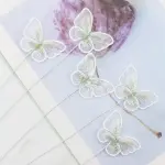 5 pcs fabric white texture butterfly topper with floral wires
