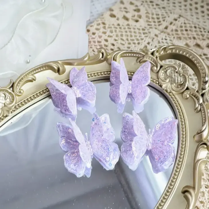 4 pcs fabric texture butterfly topper with floral wires