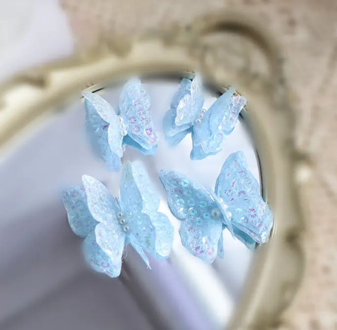 4 pcs fabric texture butterfly topper with floral wires