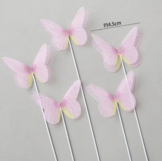 5 pcs fabric purple butterfly topper with floral wires
