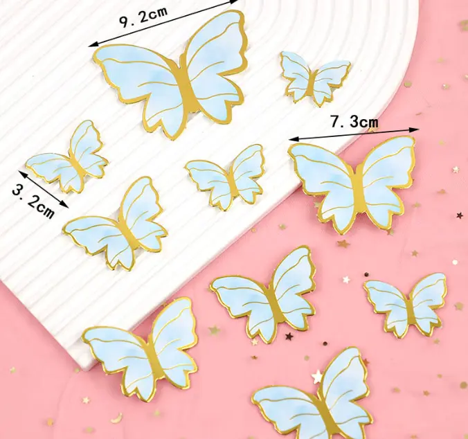 10 pcs Paper butterfly with golden topper set (Blue)