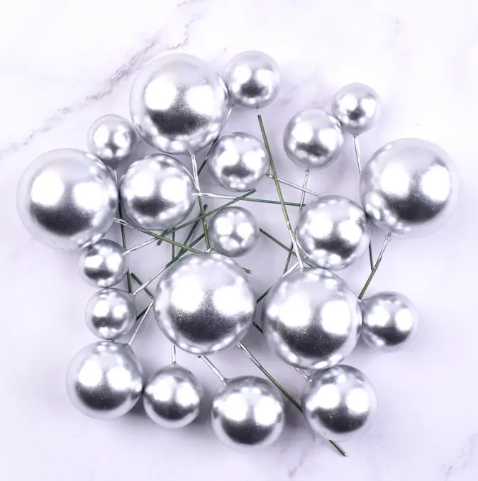20 pcs Shiny silver round mixed sizes faux balls
