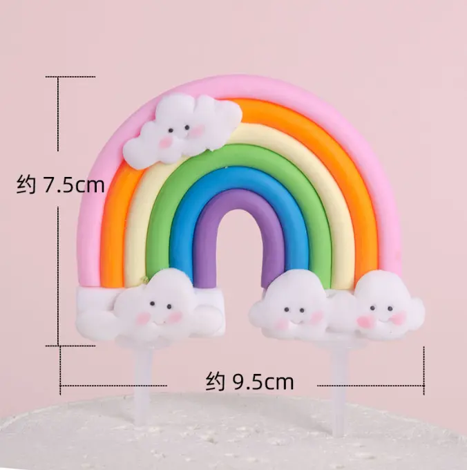 1 pcs Rainbow large size smiling clouds cake toy topper