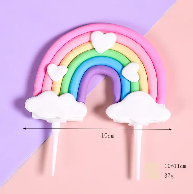 1 pcs Large Pastel colour Rainbow with hearts and clouds cake toy topper