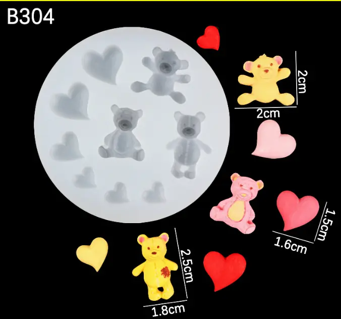 Teddy Bears with hearts silicone mould