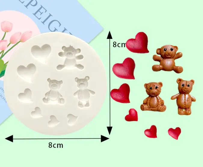 Teddy Bears with hearts silicone mould
