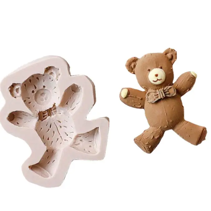 Happy dancing Teddy Bear with bow silicone mould