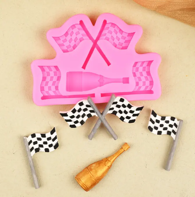 Checkered Flag With Champagne silicone mould