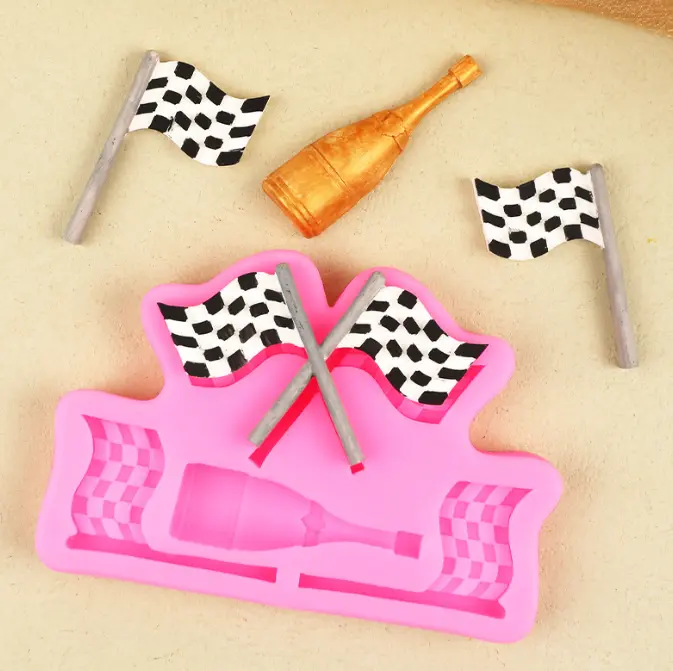 Checkered Flag With Champagne silicone mould