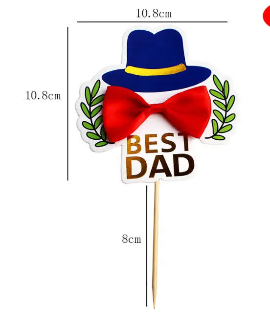 Best dad cute topper with red fabric bow cake topper