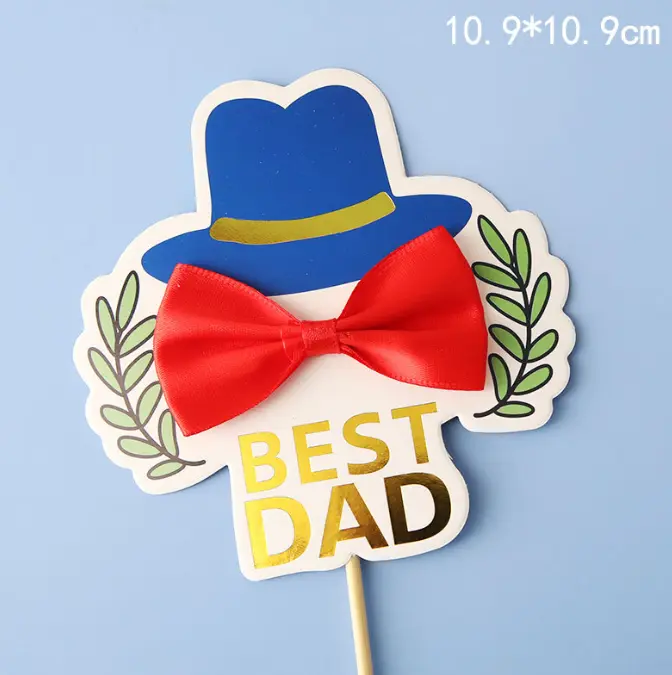 Best dad cute topper with red fabric bow cake topper