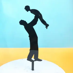 1 pcs black acrylic father holding son cake topper