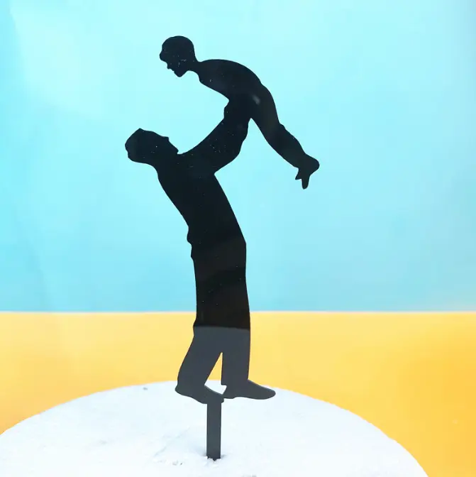 1 pcs black acrylic father holding son cake topper