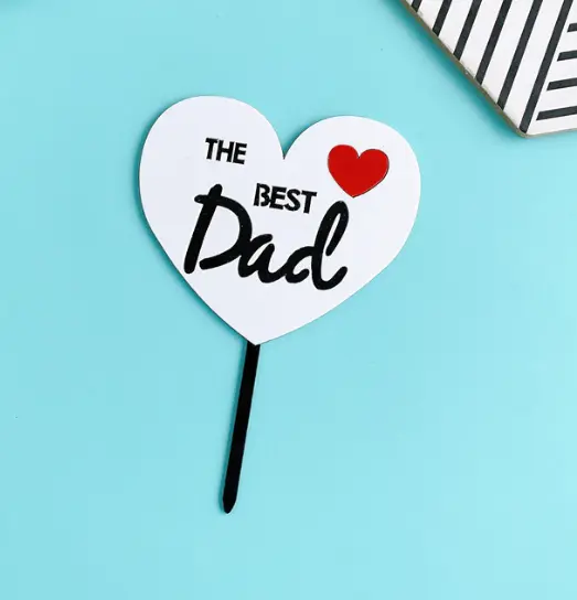Double acrylic heart shaped the best dad with red heart cake topper