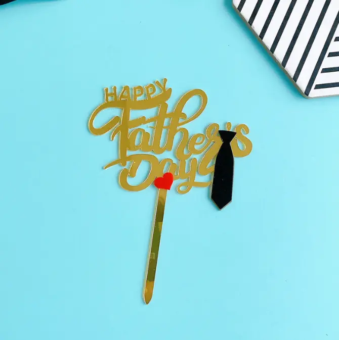 Happy fathers day with tie and heart acrylic cake topper