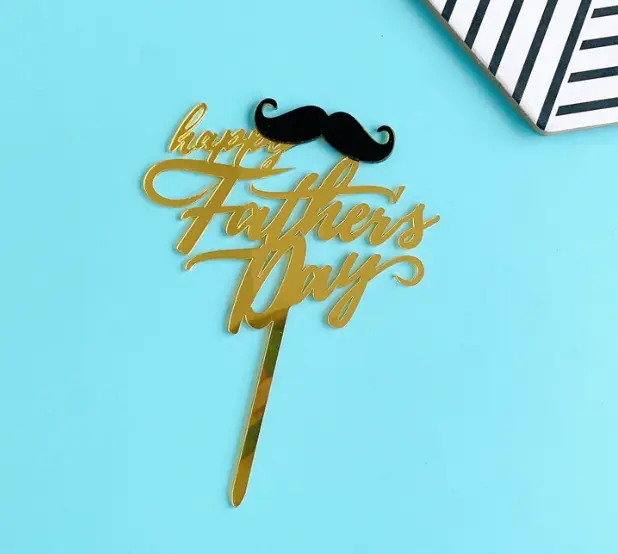 Happy fathers day with mustache acrylic cake topper