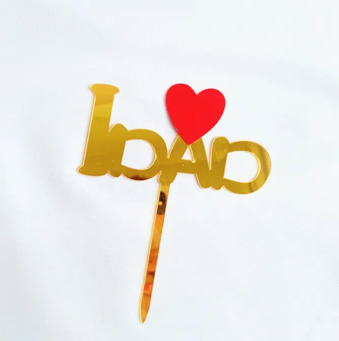 Double acrylic i love dad with heart cake topper