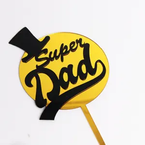 Double acrylic Golden round super dad cake topper