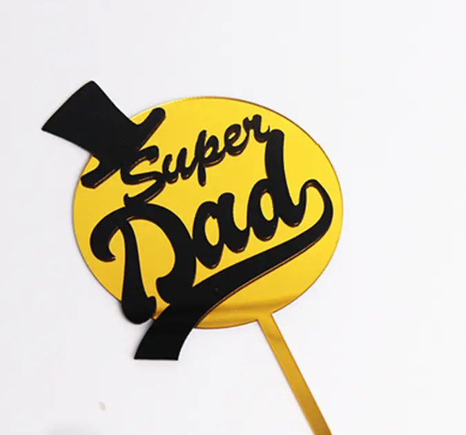 Double acrylic Golden round super dad cake topper
