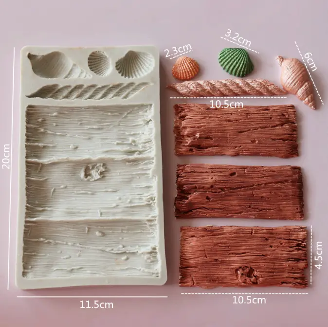 Wooden Tree Bark Cake Silicone Mould with 3 Types of Shell Shapes,Embossed Printing Moulds Made of Silicone mould