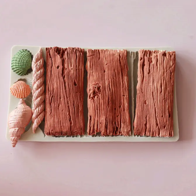 Wooden Tree Bark Cake Silicone Mould with 3 Types of Shell Shapes,Embossed Printing Moulds Made of Silicone mould