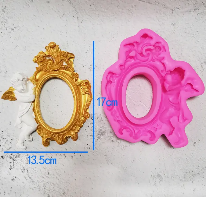 Large vintage classic oval frame with angel silicone mould
