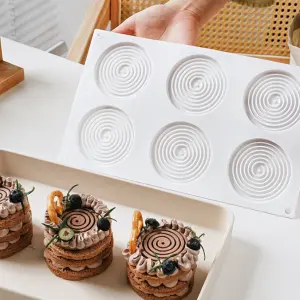 6 Cavity Cake Mould,Spiral Design Round Ring Silicone Mould Insert Decor Mousse Cake Decorating Chocolate entremet mould