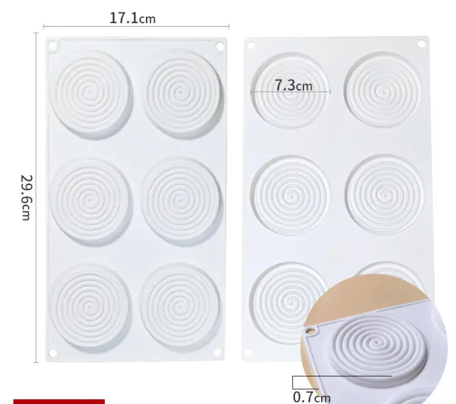 6 Cavity Cake Mould,Spiral Design Round Ring Silicone Mould Insert Decor Mousse Cake Decorating Chocolate entremet mould