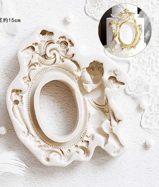 Large vintage classic oval frame with angel silicone mould