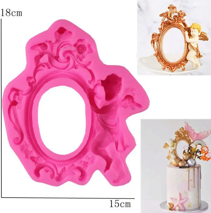 Large vintage classic oval frame with angel silicone mould