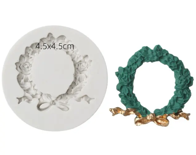 Floral circle frame with bow silicone mould