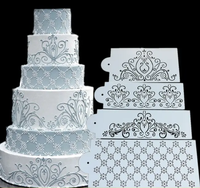 4 pcs Cake Stencil Fondant Cake Border Decoration Stencils style 2
