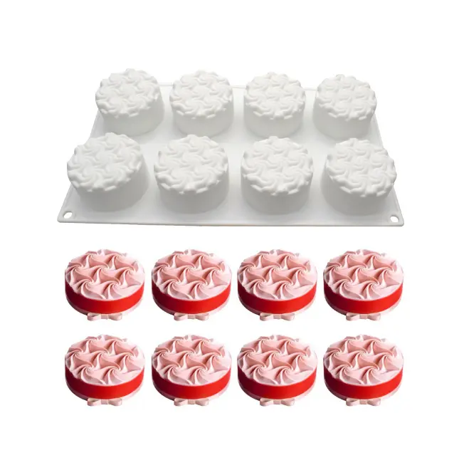 8 cavity Spiral flower design Silicone Mould for mousse,baking,desserts etc
