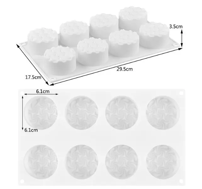 8 cavity Spiral flower design Silicone Mould for mousse,baking,desserts etc