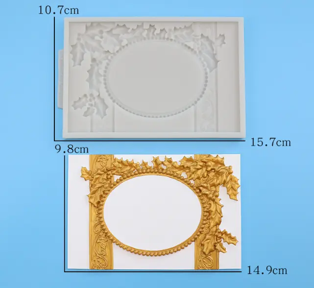 Large vintage frame with berry leaves silicone mould style 2