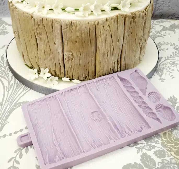Wooden Tree Bark Cake Silicone Mould with 3 Types of Shell Shapes,Embossed Printing Moulds Made of Silicone mould