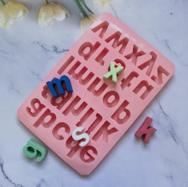 26 Cavities Lower case Alphabet Numbers Silicone Baking Mould, Capital Letter Moulds Chocolate mould Ice Cube DIY Moulds