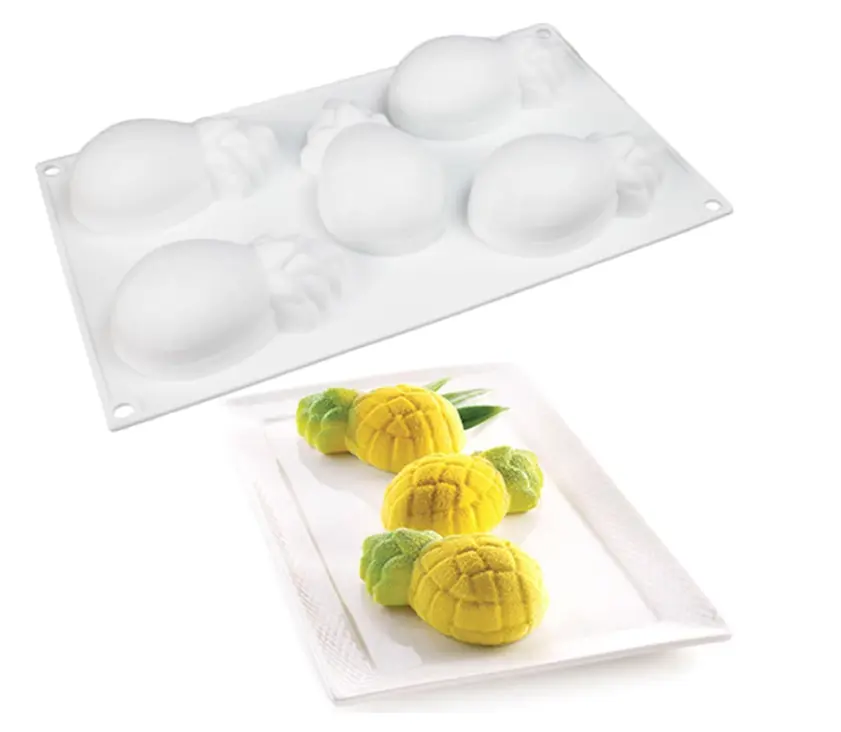5 cavity Pineapple Silicone Mould for mousse,baking,desserts etc