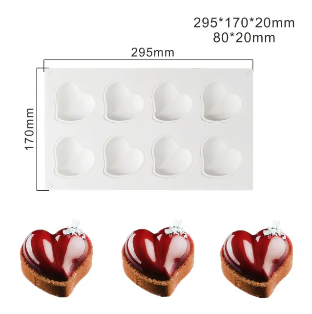 8 cavity heart Silicone Mould for mousse,baking,desserts etc style 2
