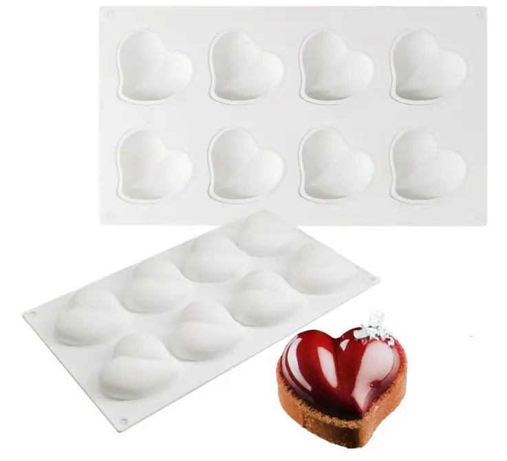 8 cavity heart Silicone Mould for mousse,baking,desserts etc style 2
