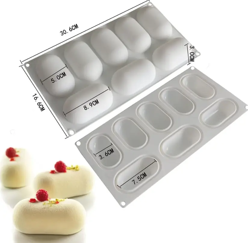 8 cavity Capsule Silicone Mould for mousse,baking,desserts etc