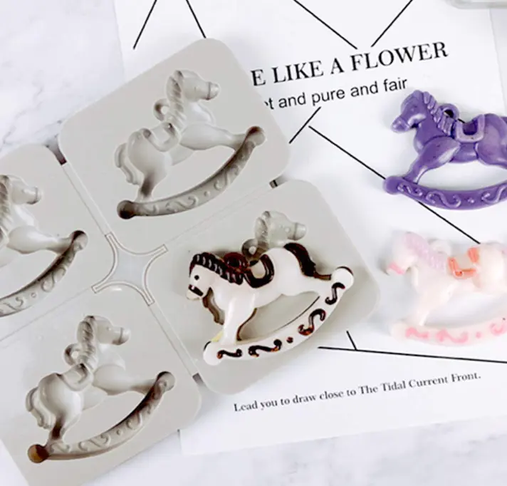 4 cavity 3D Unicorn Rocking horse silicone mould