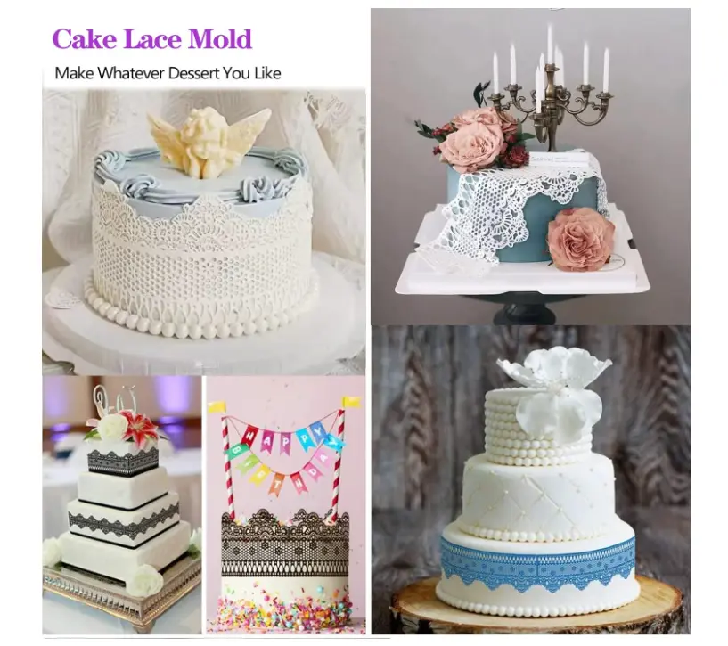3 line Silicone Embossing Sugar Lace Mould Gum Paste Fondant Icing Cake Decoration Mat style 3