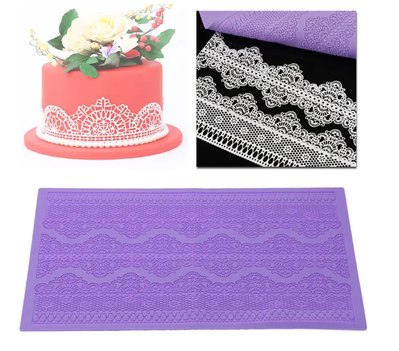 3 line Silicone Embossing Sugar Lace Mould Gum Paste Fondant Icing Cake Decoration Mat style 3
